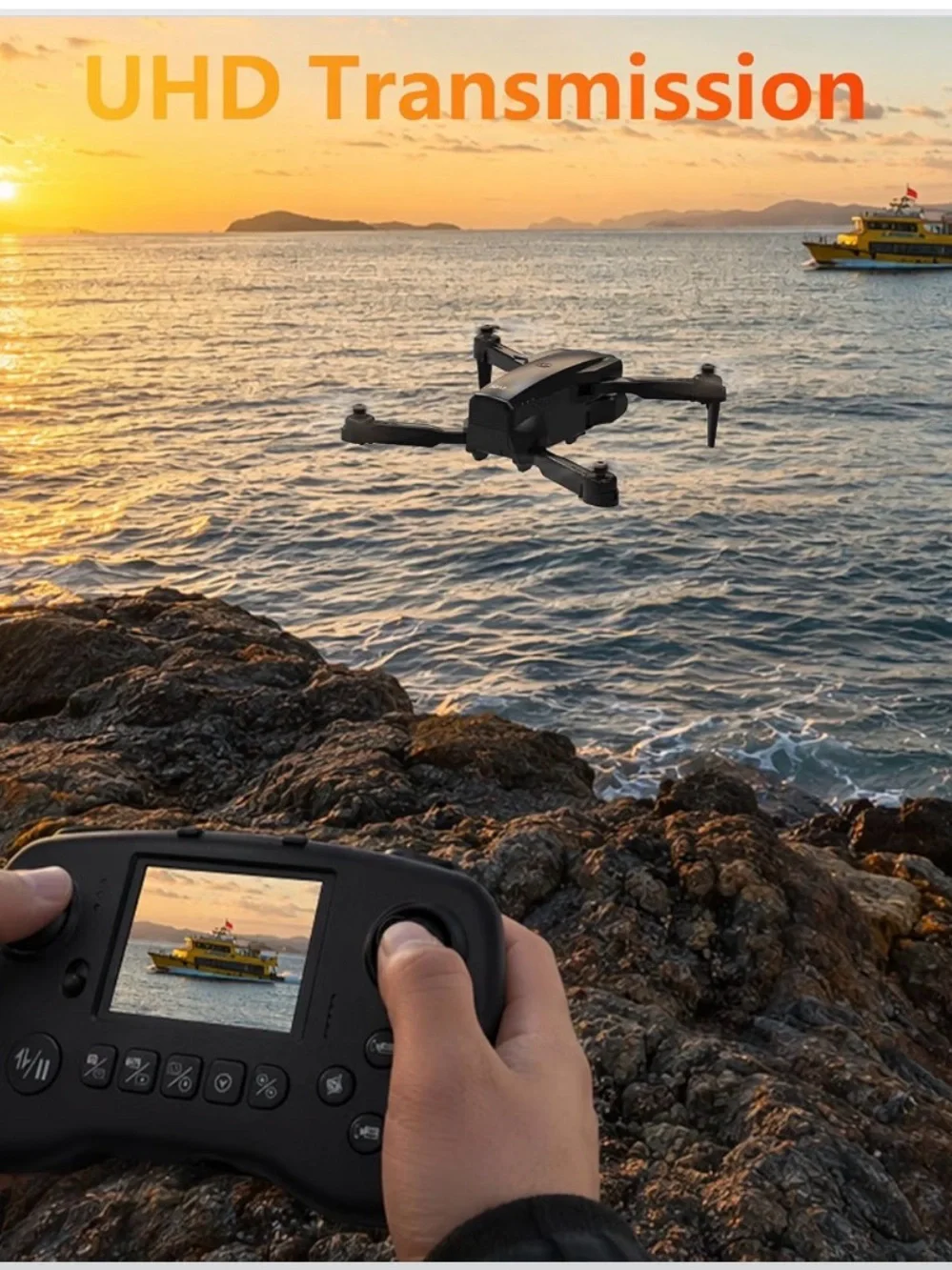 New Compact Black Drone with 1080P HD Camera and Smart Controller TD12pro LED sc